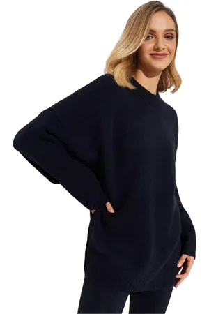 Free People Strik, Dame, Blå, S, Uld, Marineblå Striktrøje med Rund Hals