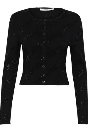 Gestuz Strik, Dame, Sort, M, Sort cardigan med similisten-detaljer