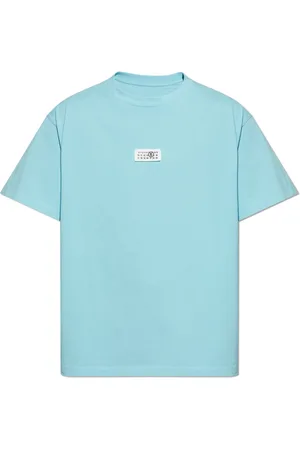 Maison Margiela Top, Herre, Blå, M, Bomuld, T-shirt med Logo Patch