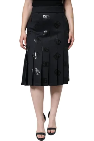 Dolce & Gabbana Nederdel, Dame, Sort, XL, Polyester, Sort Plisseret Midi Nederdel Lynlås Lukning