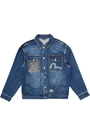 Evisu Skjorte, Herre, Blå, M, Denim, Trykt Denim Skjorte i Blå