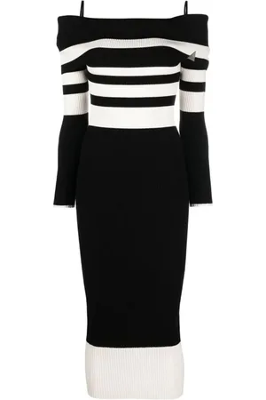The Attico Kjole, Dame, Sort, XS, Polyester, Hvid Casual Midi Kjole