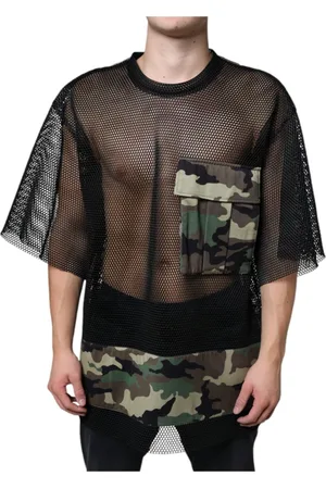 Dolce & Gabbana Top, Herre, Sort, XL, Bomuld, Sort Camouflage Mesh T-shirt