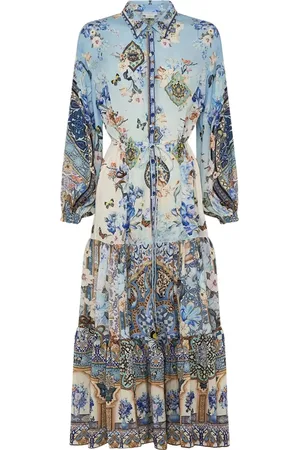 Camilla Kjole, Dame, Blå, M, Tiered Long Shirt Silk Kjole