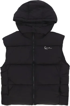 Karl Kani Jakke, Herre, Sort, L, Uld, Signatur Puffer Vest med Justerbar Hætte