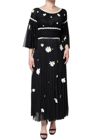 Dolce & Gabbana Kjole, Dame, Sort, XS, Sort Silke Daisy Maxi Kjole