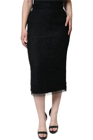 Dolce & Gabbana Nederdel, Dame, Sort, S, Uld, Sort Uld Midi Blyant Nederdel Lynlås