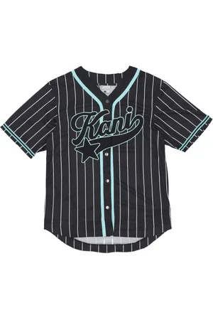 Karl Kani Top, Herre, Sort, L, Polyester, Herre Pinstripet Baseball Skjorte med Logo