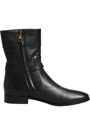 Dolce & Gabbana Sko, Dame, Sort, 37 1/2 EU, Læder, Sort læder midtkalv støvler