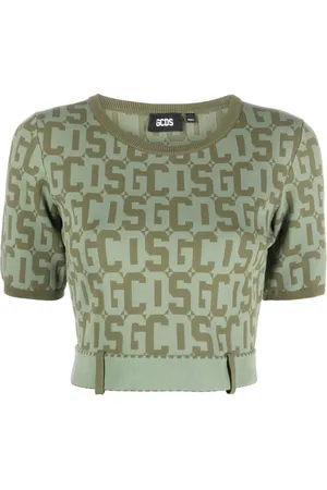 GCDS Strik, Dame, Grøn, S, Uld, Grøn Monogram Sweater Casual Stil