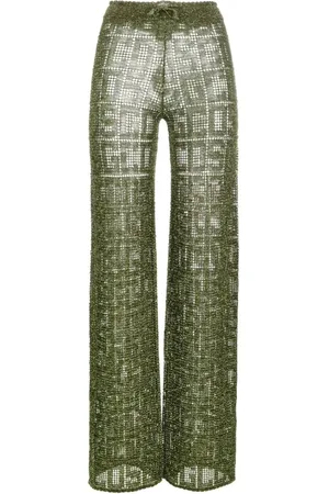 GCDS Bukser, Dame, Grøn, XS, Uld, Monogram Casual Bukser Multifarvet