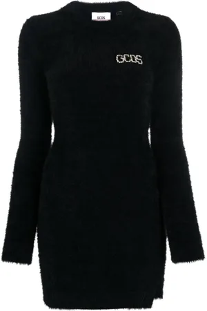 GCDS Kjole, Dame, Sort, M, Nylon, Sort Langærmet Afslappet Kjole