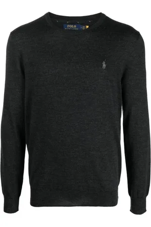 Ralph Lauren Strik, Herre, Grå, 2XL, Uld, Casual Grå Uld Pullover Sweater