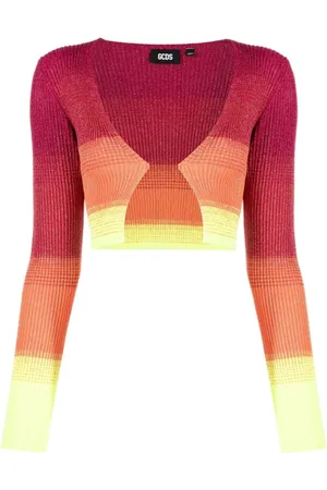 GCDS Strik, Dame, Flerfarvet, L, Polyester, Pink Lurex Gradient Mini Cardigan