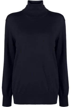 Jil Sander Strik, Dame, Blå, M, Uld, Blå Uld Langærmet Sweater