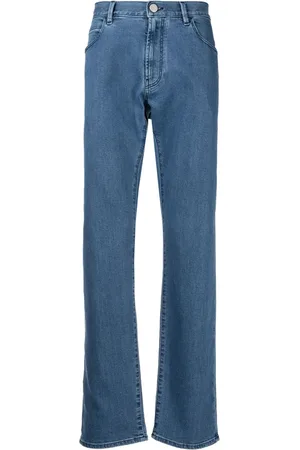 Giorgio Armani Jeans, Herre, Blå, W33, Bomuld, Elegant Blå Straight Jeans med 5 Lommer