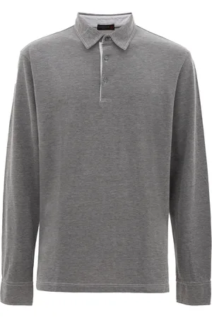 corneliani Top, Herre, Grå, L, Grå langærmet polo skjorte