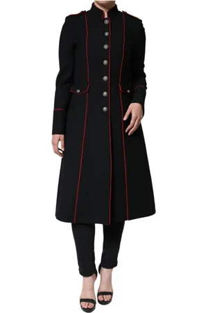 Dolce & Gabbana Frakke, Dame, Sort, XS, Uld, Sort Uld Silke Trench Coat Jakke