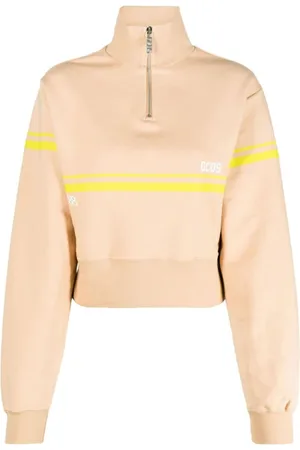 GCDS Sweathshirts & Hoodies, Dame, Brun, L, Bomuld, Brun Half Zip Sweater Bliss