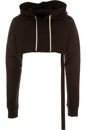 Rick Owens Sweathshirts & Hoodies, Herre, Sort, XL, Uld, Stilfuld Cropped Hoodie med Snøre