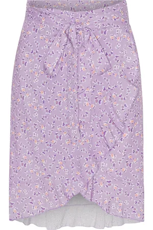 American Dreams Nederdel, Dame, Lilla, S, Uld, Blomstret Wrap Nederdel med Ruffles