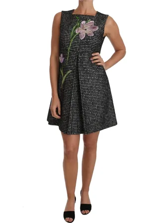 Dolce & Gabbana Kjole, Dame, Flerfarvet, S, Uld, Grå Mini A-Line Kjole med Lilla Tulipan