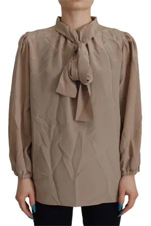 Dolce & Gabbana Bluser & Skjorter, Dame, Brun, S, Silkebluse med Ascot-krave