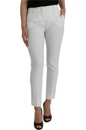 Dolce & Gabbana Bukser, Dame, Hvid, 2XS, Uld, Luksus Hvid Tapered Mid-Waist Bukser