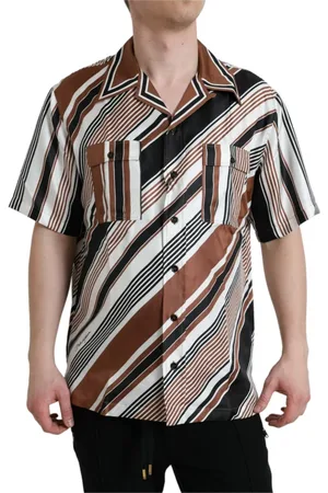 Dolce & Gabbana Skjorte, Herre, Flerfarvet, M, Stribet silke-casual skjorte korte ærmer