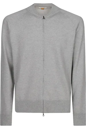 hindustrie Strik, Herre, Grå, M, Uld, Sweater med lynlås