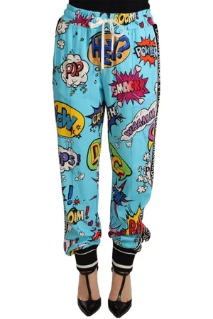 Dolce & Gabbana Bukser, Dame, Blå, XS, Joggingbukser med Cartoon-Print