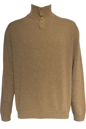 Daniele Fiesoli Strik, Herre, Brun, 3XL, Uld, Mock Neck Sweater i Taupe