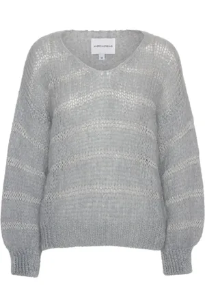 American Dreams Strik, Dame, Grå, M, Uld, Katie Mohair Strik Lysegrå Lurex