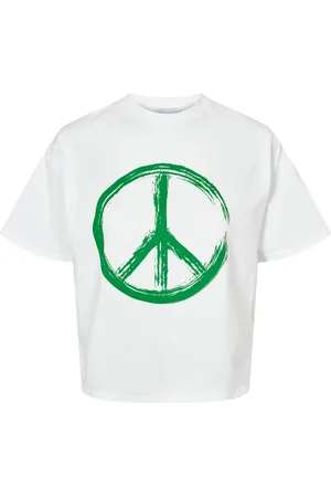 American Dreams Top, Dame, Hvid, L, Bomuld, Hvid Peace Bomuld Tee med Grønne Bogstaver