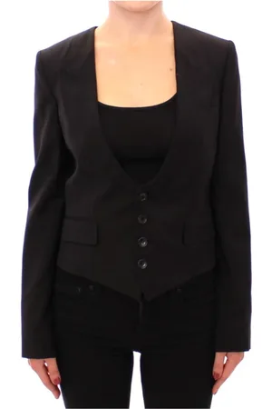 Dolce & Gabbana Jakke, Dame, Sort, XS, Uld, Sort silkeblandet blazer med bagsjal
