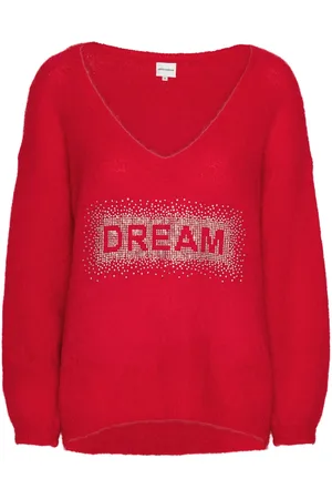 American Dreams Strik, Dame, Rød, M, Uld, Krystal Drøm V-Hals Pullover i Rød