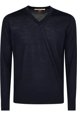 hindustrie Strik, Herre, Blå, M, Uld, Uld V-hals Sweater