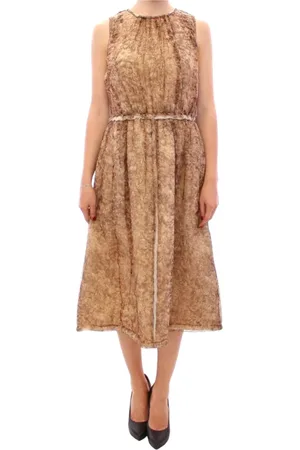 Dolce & Gabbana Kjole, Dame, Brun, XS, Uld, Luksuriøs ærmeløs silkeknielængde kjole