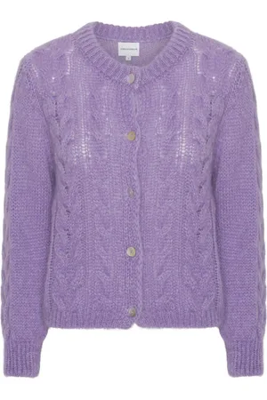 American Dreams Strik, Dame, Lilla, M, Uld, Blød Lilla Kabelstrik Cardigan