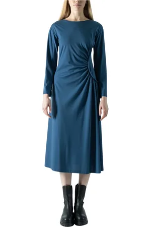 Max Mara Kjole, Dame, Blå, S, Uld, Elegant Midi Kjole med Bådhals