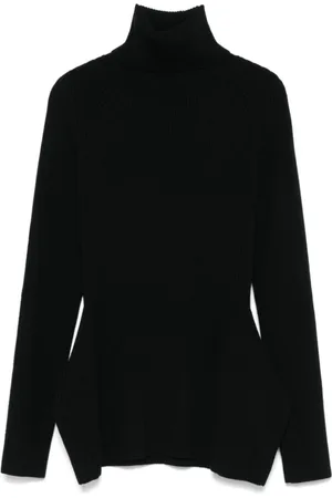 JUNYA WATANABE Strik, Dame, Sort, M, Uld, Sort Ribstrikket Turtleneck Sweater