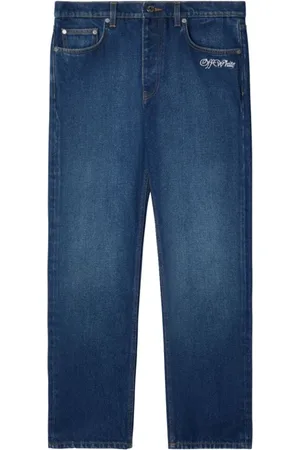 OFF-WHITE Jeans, Herre, Blå, W32, Denim, Broderet Logo Blå Denim Jeans