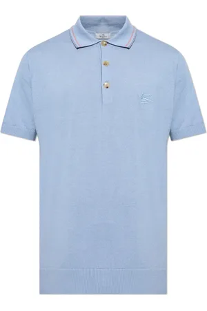 Etro Top, Herre, Blå, XL, Bomuld, Bomuldspolo med broderet logo