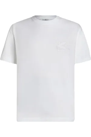 Etro Top, Herre, Hvid, 2XL, Bomuld, Broderet Logo Hvid T-shirt