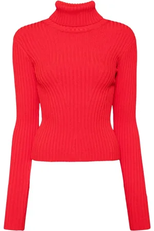 Staud Strik, Dame, Rød, M, Rød Ribstrikket Rullekrave Sweater