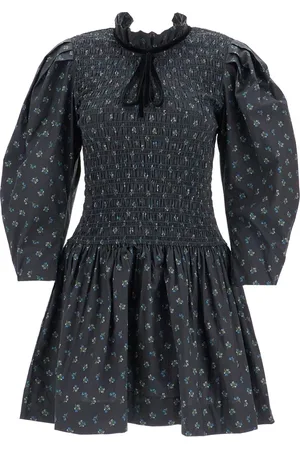 Ganni Kjole, Dame, Grå, M, Bomuld, Blomstret Smock Mini Kjole