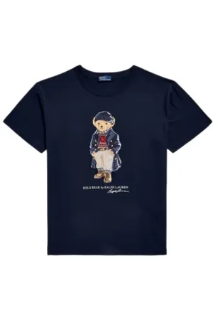Ralph Lauren Top, Dame, Blå, XS, Bomuld, Polo Bear T-shirt Vinterkollektion