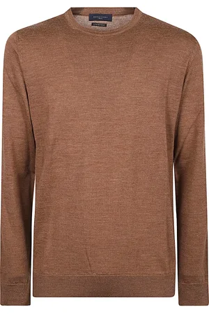 Daniele Fiesoli Strik, Herre, Brun, 2XL, Uld, Merino Wool Crew Neck Sweater