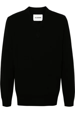 Jil Sander Strik, Herre, Sort, L, Uld, Sort Strikket V-Hals Sweater