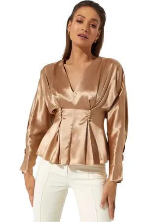 Acler Bluser & Skjorter, Dame, , XS, Polyester, Gylden silkebluse med dekorative knapper